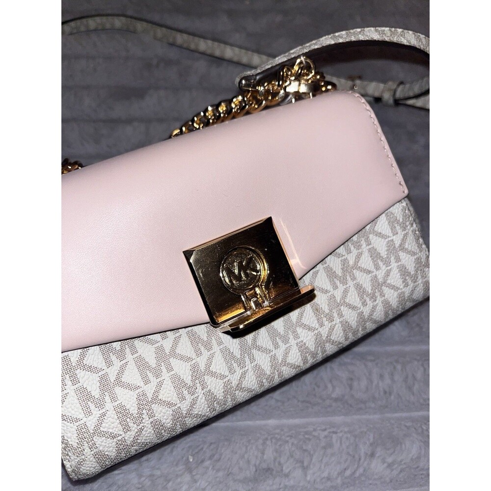 Michael Kors Lita Leather Two Tone Pink Crossbody Designer Bag Preppy Classic - Picture 2 of 9